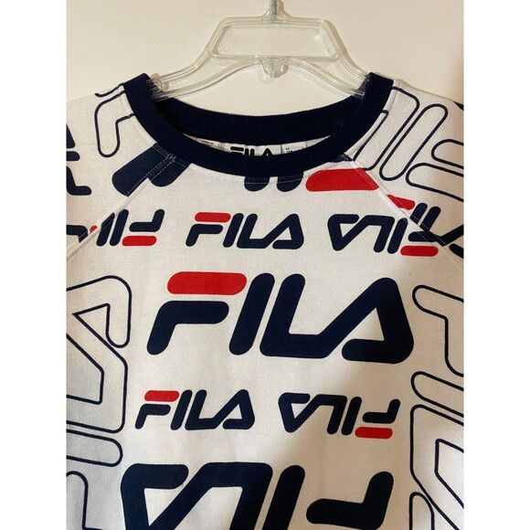 Fila Sweatshirt Top Large Crop Logo Spell Out Crew Neck Long Sleeve Cotton Blend - Picture 3 of 7